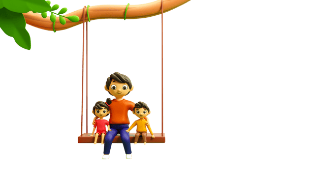 3D Rendering of Young Man Swinging With His Children png