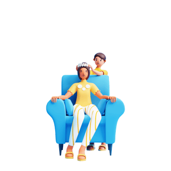 3D Young Boy Wear Crown To His Mom At Sofa png