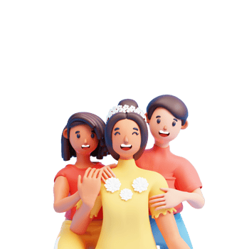 3D Cheerful Young Woman And Her Children On White Background. png