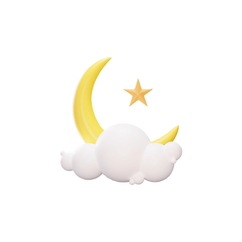 3D Illustration Of Crescent Moon With Star And Cloud Icon Over Black Background. png