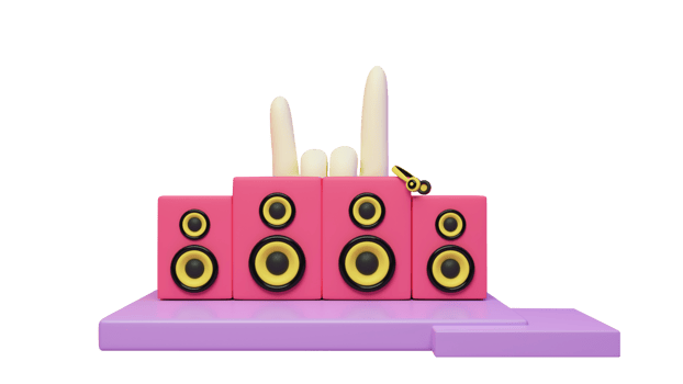 3D Rendering of Speakers, Headphone and Rocking Handgesture, Music Concept. png