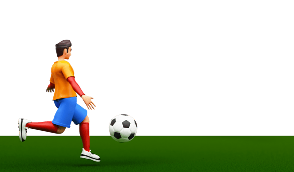 3D Render of Footballer Kicking The Ball On White And Green Background. png