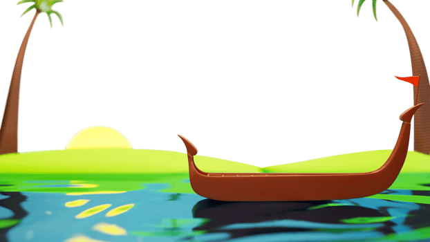 Sunrise Nature Sea Background With Snakeboat Illustration. png
