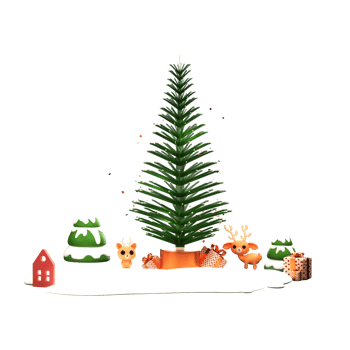 3D Render of Xmas Trees, Reindeers and Gift Boxes for Merry Christmas Celebrations. png