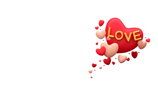 Golden Love Balloon Font With 3D Hearts And Tiny Balls Decorated On White Background. png