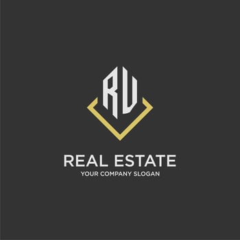 RV initial monogram logo for real estate with polygon style vector