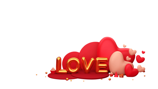 Golden Love Font In Foil Balloon With 3D Hearts, Cones, Gift Box And Cupcakes On White Background. png