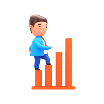 Business Man 3D Character Climbing Upward on Infographic Bar. Growth Concept. png