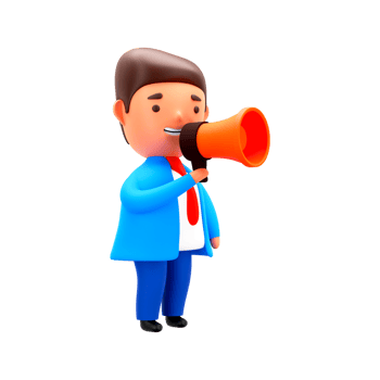 3D Render of Businessman Announcing Through Megaphone On White Background. png
