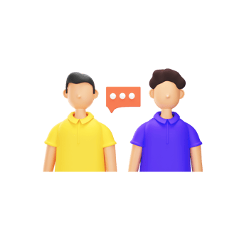 3D Illustration of Two Young Men With Speech Bubble Element. png