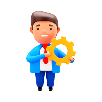 3D Render of Businessman Holding Yellow Cogwheel Against White Background. png