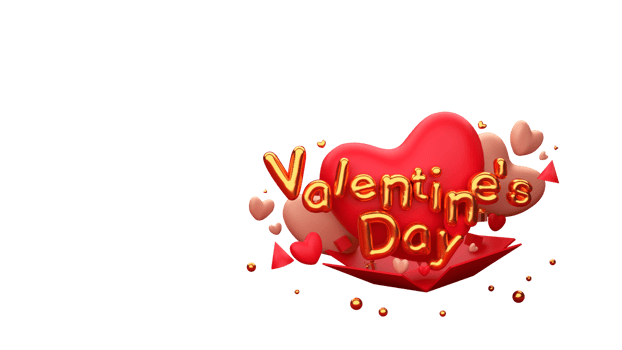 Red and Pink Heart Shapes with Golden Text Valentines Day on PNG Background.