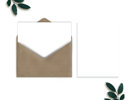 Editable Wedding Invitation Card With Brown Envelope And Leaves On White Background. png