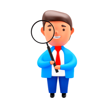 3D Render of Businessman Holding Magnifying Glass On White Background. png