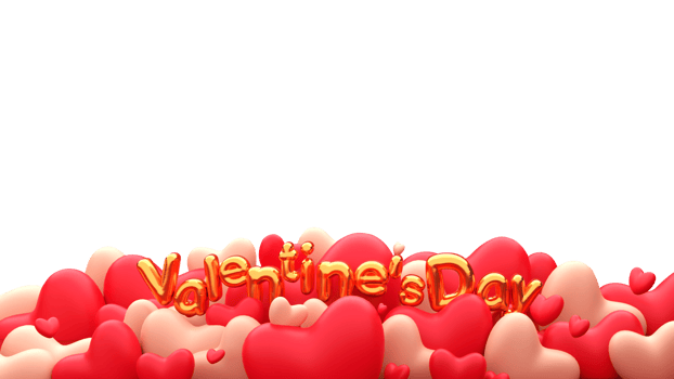 Golden Valentine's Day Foil Balloon Font With 3D Hearts Decorated On White Background. png