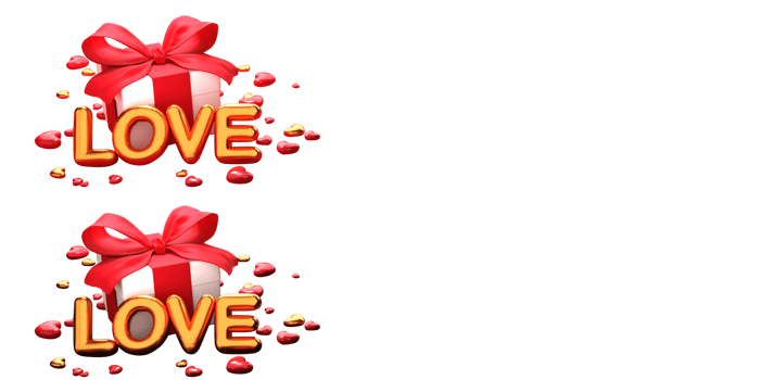 3D Golden Love Font With Gift Box, Hearts On White Background. png