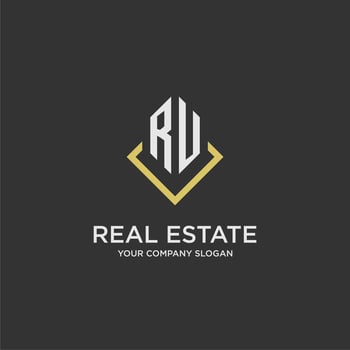 RU initial monogram logo for real estate with polygon style vector