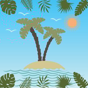 A tropical island with palm trees. Summer holidays. Vector illustration. Vector illustration. Vector