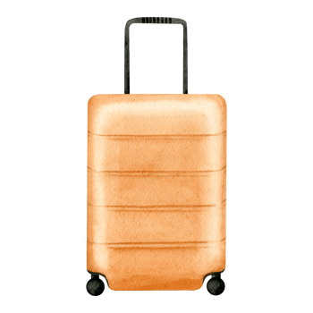 Travel suitcase orange color. Watercolor hand drawn illustration. Fashionable suitcase for travel. Trolley bag for tourism. Isolated png