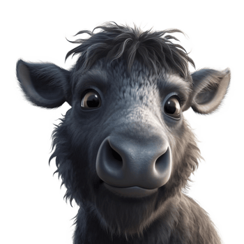 Cartoon style water buffalo on transparent background, created with png