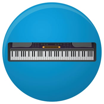 Piano synthesizer icon flat. Synth keyboard and music keyboard, keytar music and grand piano, musical instrument. Vector illustration