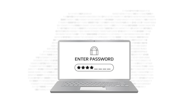 Enter password concept screen with a password box and asterisks on laptop screen. Vector illustration.