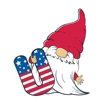 Cute patriotic leprechaun holding letter U painted in american flag vector