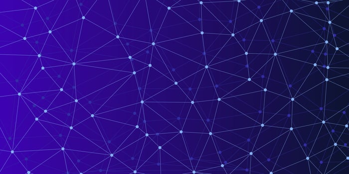 abstract colorful geometric dark gradient blue purple background with triangle shape pattern and molecular vector