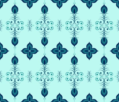 Ethnic folk geometric seamless pattern in green flora vector