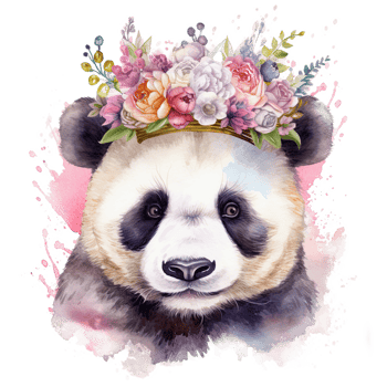 Watercolor panda with flower crown. Illustration png