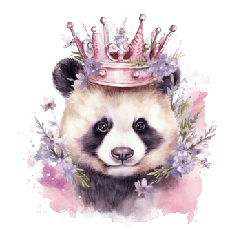Watercolor panda with flower crown. Illustration png
