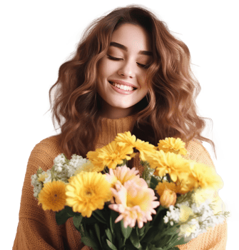 Girl with flowers. Illustration png