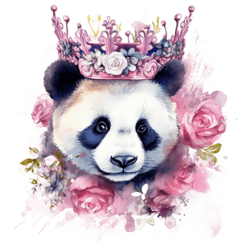 Watercolor panda with flower crown. Illustration png