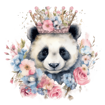 Watercolor panda with flower crown. Illustration png