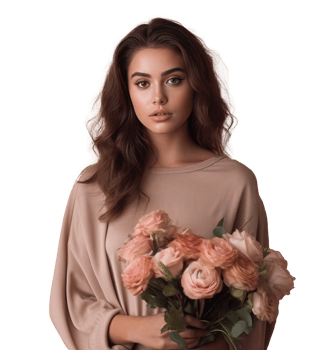 Beautiful girl with flowers. Illustration png