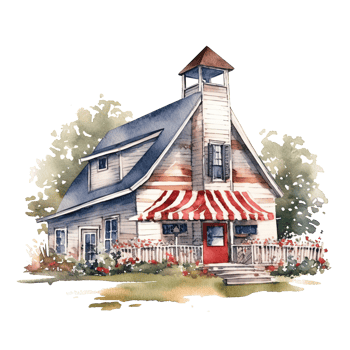 USA patriotic farmhouse. Illustration png