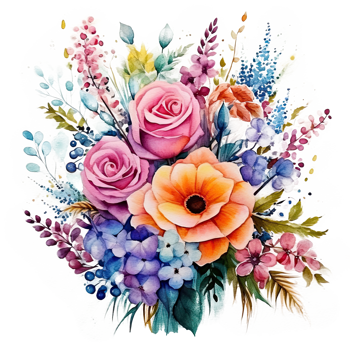 Watercolor flowe bouquet. Illustration png
