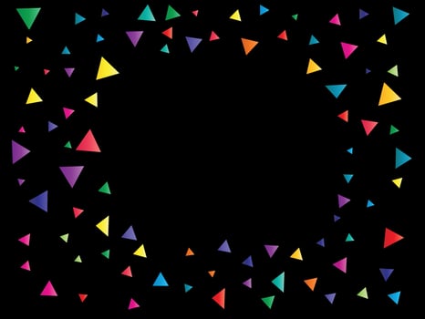 Frame of confetti triangles on black background vector