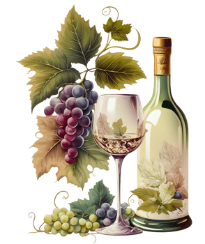 grapes and wine bottle, png