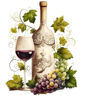 grapes and wine bottle, png