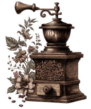 vintage coffee, grinder machine watercolor flowers, png