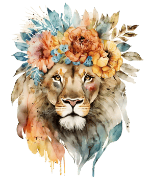 watercolor lion head, png