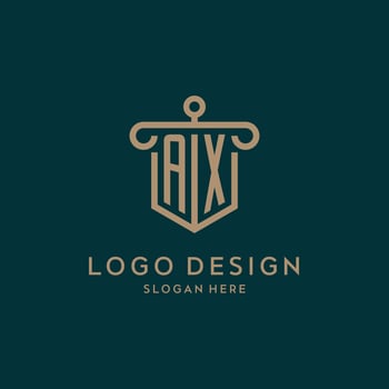 AX monogram initial logo design with shield and pillar shape style vector