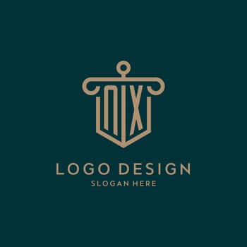 NX monogram initial logo design with shield and pillar shape style vector