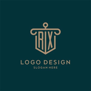 RX monogram initial logo design with shield and pillar shape style vector