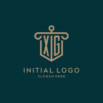 XG monogram initial logo design with shield and pillar shape style vector