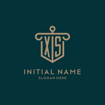XS monogram initial logo design with shield and pillar shape style vector