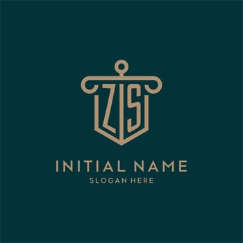 ZS monogram initial logo design with shield and pillar shape style vector