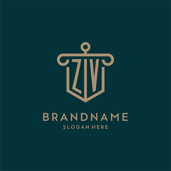 ZV monogram initial logo design with shield and pillar shape style vector