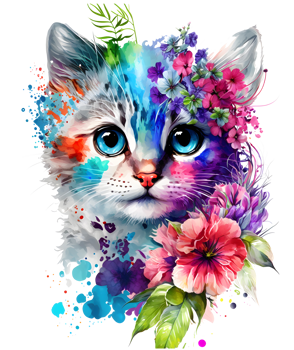 cute adorable cat with floral vibes, png